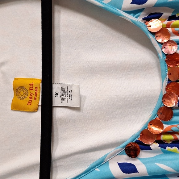 Ruby Rd. Patio Placement Printed Venezia Boho Coastal Relaxed Fit Maxi Dress-1X - Picture 11 of 14